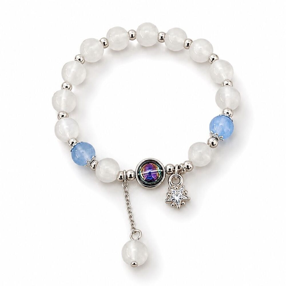Cosmic Milky White & Blue Beaded Bracelet with Star Charm